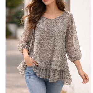 Piazza Roma Silk Floral Tunic Women S Grey Excellent Layered Made in Italy